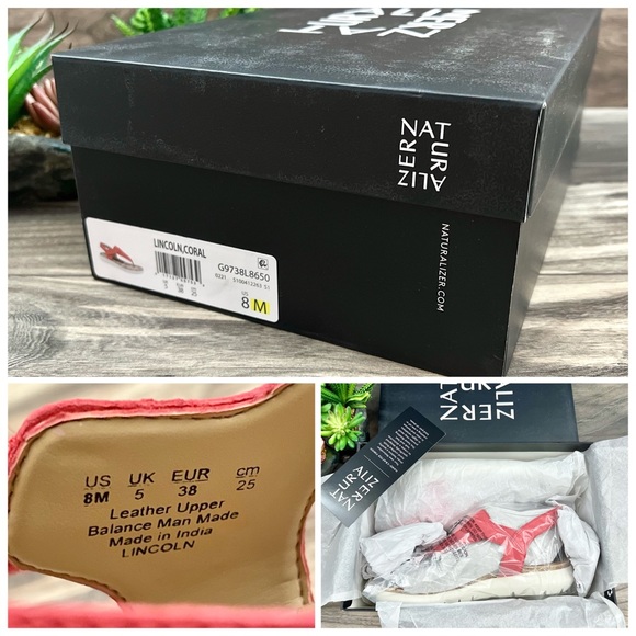NIB Naturalizer Lincoln Leather Comfort Platform Thong Sandal Coral - Picture 10 of 12